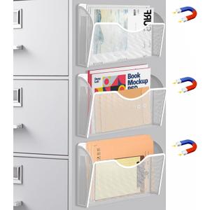 3 Pcs Magnetic File Holder for File Cabinets, Folder Holder Organizer- No Drilling Paper Document Holder, Large Capacity Office Hanging Magazine Rack for Refrigerator, Whiteboard, Office, Kitchen