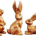 2 x Easter Bunny Decorations, 3 PCS Resin Gold Bunny Figurines Vintage Rabbit for Easter Decor Small Decorative Rabbit Statues for Home Decor, Spring Tabletop Centerpiece(Rose Gold 3pcs)