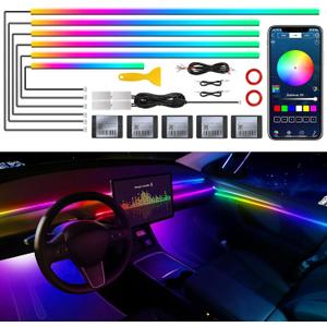 Dreamcolor Acrylic Interior Car LED Strip Light with Wireless APP, RGB 10 in 1 with 175 inches 593 Neon Car Ambient Lighting Kits, Dynamic Chasing Music Sync LEDs Fiber Optic Strip Lights for Car