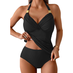 B2prity Womens Halter Tankini Swimsuits Tummy Control Two Piece Bathing Suits V Neck Swimwear with High Waisted Bottom XXL
