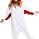 NAITOKE Adult Animal Onesie Halloween Costume Cosplay One-Piece Pajamas Women Man Teens (Small, White Red)
