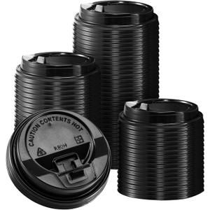 Lamosi 200 Pack Coffee Cup Lids for 10, 12, 16, 20, 24 oz Paper Cups, Disposable Plastic Cup Lids for Hot/Cold Drinking Cups, 3.54 Inches/90 mm Diameter - Black