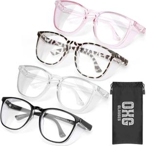 OXG 4 Pack Anti-Fog Safety Glasses, Z87.1+ Stylish Safety Goggles - Blue Light Blocking Protective Eyewear for Nurse (Leopard+pink+clear+black)