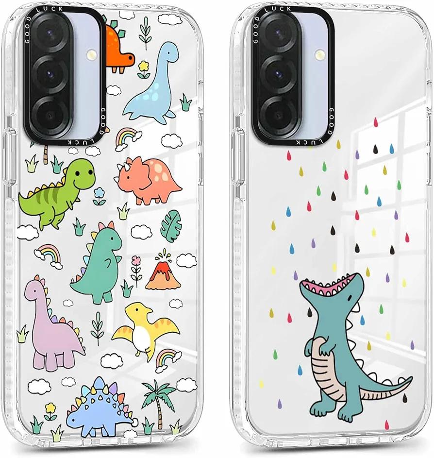 2 Pack Cute Clear Cartoon Animals Dinosaur Phone Case for Samsung Galaxy A36 6.64", Aesthetic Trendy Pattern Print Soft Slim Fashion Protective Shockproof TPU Bumper Cover for Women Girls