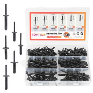 130pc Blind Rivet Kit, Pop Rivets Fasteners Assortment, 6 Size Nylon Retainer Clips for Car Engine Bumper Fender Cover (Universal)