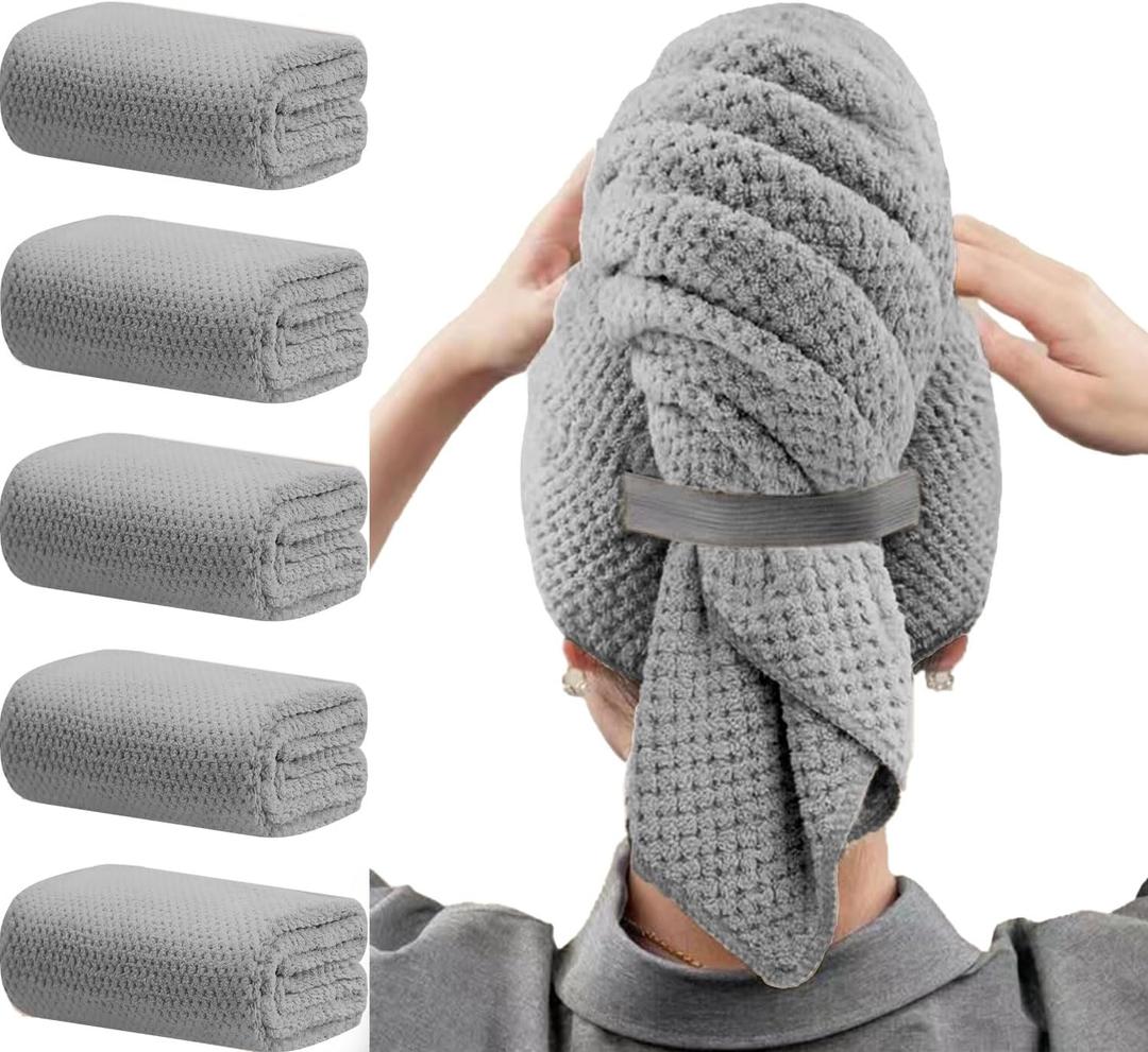 Microfiber Hair Towels, Waffle Hair Towel Set, Super Soft Highly Absorbent, Sturdy Quick Drying Turbans for Long, Thick, Curly Hair (Pack 4, 40" x 20")