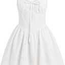 Women's Corset Mini Dress Spaghetti Straps Backless Lace up Low Cut Ruffle Short Dress Sundress, Large