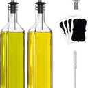 Olive Oil Dispenser Bottle, 2 Pcs Oil Dispenser for Kitchen, 17 oz Glass Olive Oil Bottle and Vinegar Dispenser Set with 2 Stainless Steel Pourers, 4 Labels,1 Brush and 1 Funnel