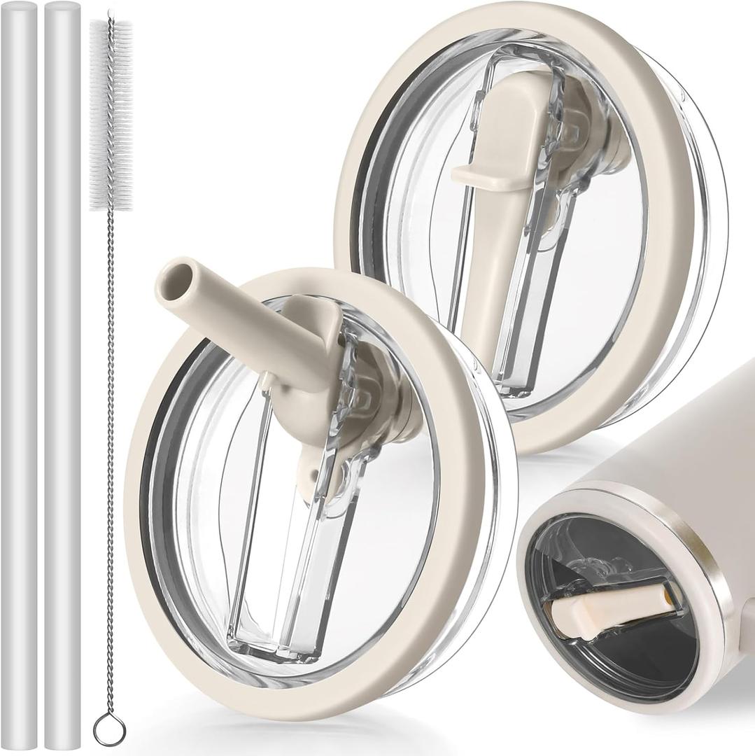 30oz Leak Proof Lid for Stanley Quencher H2.0 Tumbler, Flip Straw Lid Replacement 30 oz Tumbler No Spill Cover Top for Stanley Protour Stanley Cup Accessories, 2 Pack(Cream,Cream)