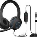 Cyber Acoustics Stereo USB Headset (AC-5008A), in-line Controls for Volume & Mic Mute, Adjustable Mic Boom for PC & Mac, Perfect for Classroom or Home