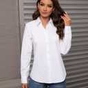 Gleeivy Button Down Shirts for Women Classic Fit Dress Shirt Work Business Casual Long Sleeve Blouse Tops (White, XL)