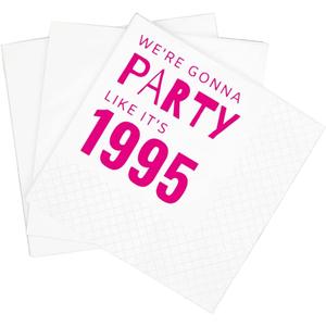 SharkBliss Funny 30th Birthday Cocktail Napkins, 100 Pack Pink We're Gonna Party Like It's 1995 Disposable Paper Beverage Cocktail Napkins for Women Her 30th Birthday Party, 2-Ply, 5x5" (1995 Pink)
