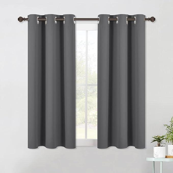 NICETOWN Bedroom Curtains Blackout Drapery Panels, Three Pass Microfiber Thermal Insulated Solid Ring Top Blackout Window Curtains/Drapes (Two Panels, 42 x 54 Inch, Gray)