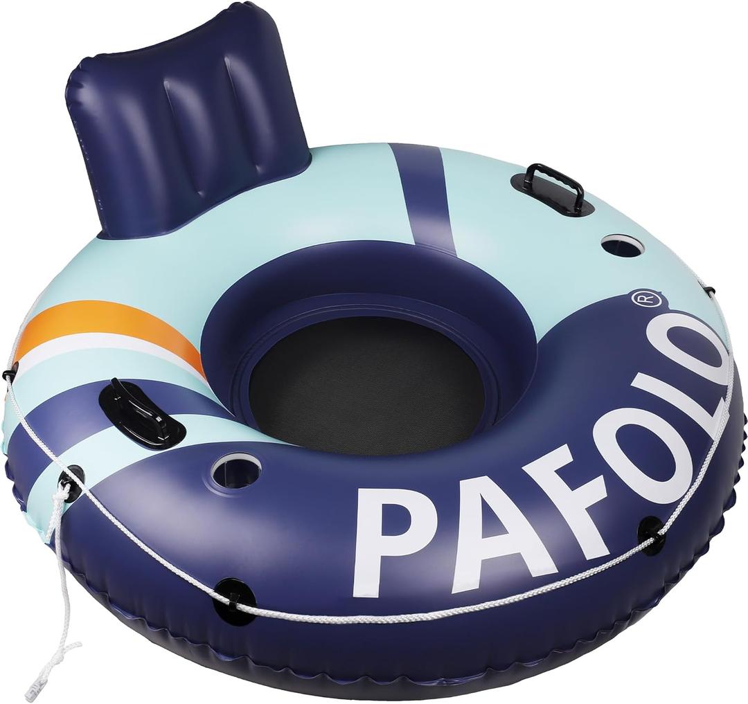 Inflatable River Tube Float, 53Pool Float Adult, River Tubes for Floating Heavy Duty with Mesh Bottom, Water Tubes for Beach Lake Rafting, Comfortable Backrest & Cup Holders,450 lbs Weight Capacity (Blue and Green)