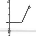 jusmo Camera Desk Mount Table Stand with 2 Auxiliary Holding Arm and Ball Head, 16.1"-33.8" Adjustable Light Stand for DSLR Camera, Ring Light, Live Streaming, Photo Video Overhead Shooting