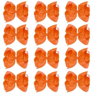 Oaoleer Big Hair Bows for Girls 12 PCS 6" Orange Grosgrain Ribbon Large Boutique Bow Alligator Clips Hair Accessories for Toddlers Little Girls Kids