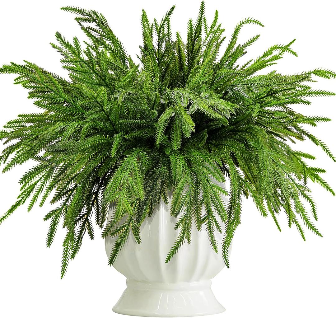 PURPLE STAR 1N 20 Pcs Christmas Norfolk Pine Branches, 19" Extra Length Artificial Xmas Branches Plants Pine Needles, Fake Greenery Norfolk Pines Stems Sprigs for DIY Craft Garland Home Garden Decor