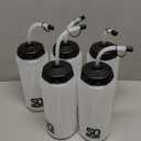 50 Strong 1 Liter BPA-Free Plastic Round Sports Water Bottle with Straw - 5 Pack