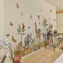 Large Safari Animals Boho Tropical Rainforest Leaves Tree Wall Stickers Jungle Animals Giraffe Elephant Lion Leopard Parrot Wall Decals for Living Room Bed Room Class Room Wall Dcor