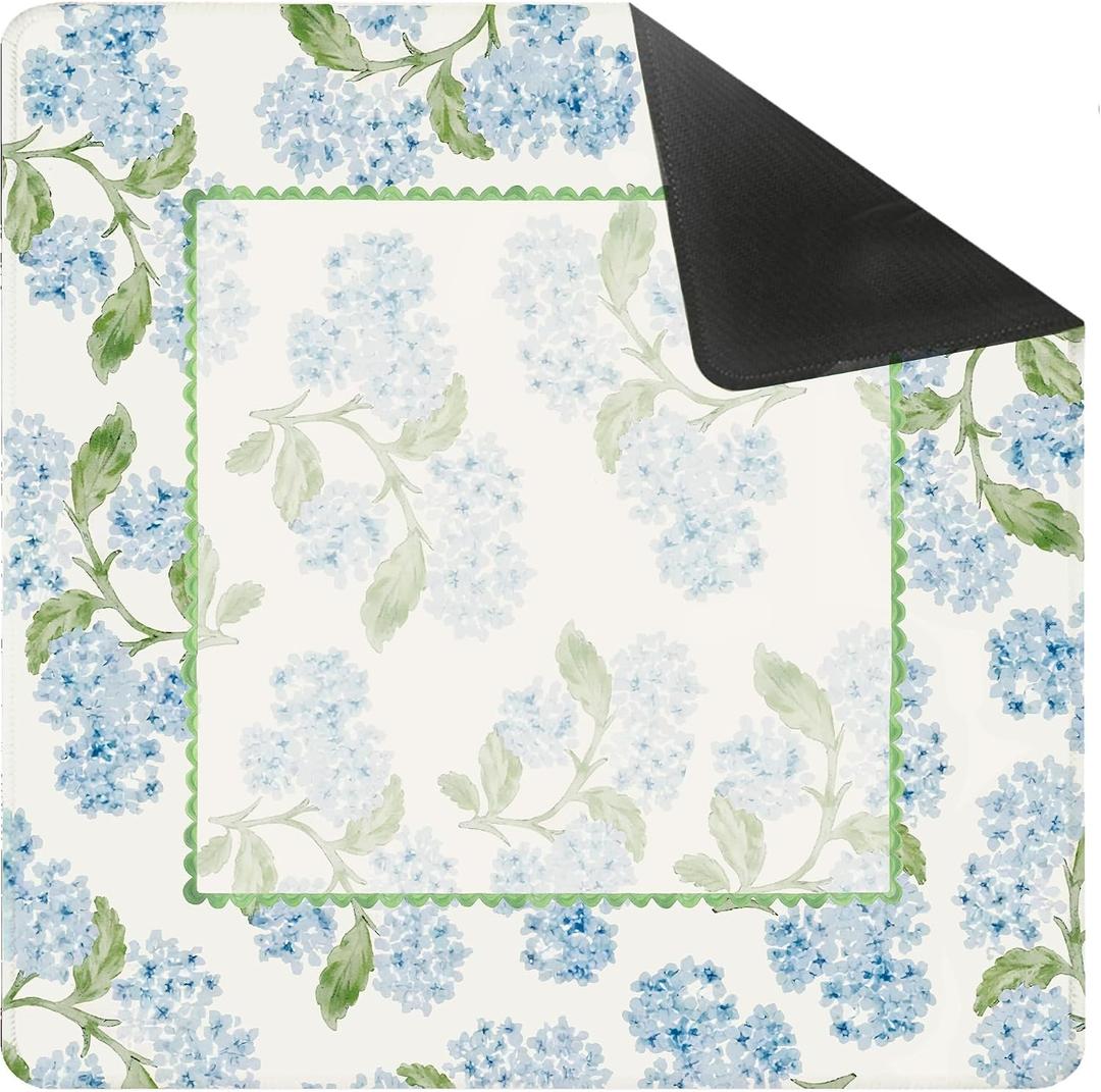Blue Hydrangea Floral Mahjong Mat for Table 31.5 X 31.5 in, Gifts for Mahjong Players, Grandmillennial Blue Flower Cottagecore Anti-Slip Table Cover Tablecloth for Poker Board Card Tile Game