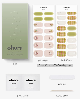 ohora Semi Cured Gel Nail Strips (N Addict) - Works with Any Lamps, Salon-Quality, Long Lasting, Easy to Apply & Remove - Includes 2 Prep Pads, Nail File & Wooden Stick