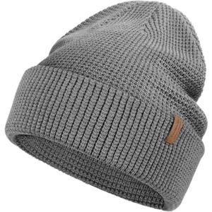 Warm Winter Beanie for Men & Women, Soft Merino Wool Blend Knit Hat, Slouch or Cuffed Style for Ski, Hiking & Outdoor Gift (Mixed Grey)