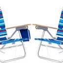 SUNNYFEEL Folding Beach Chair, Aluminum Heavy Duty Beach Chair with 5-Position, Portable Camping Chair for Adult, Low Back, Wood Armrest, Lightweight, 300lbs, Blue Stripe, 2 Pack
