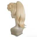 Blonde Wig for Women, Long Blonde Ponytail Wig with Curly Bangs, Blonde Pigtails Wig with White Sunglasses for Party Costume Halloween Cosplay(Adult)