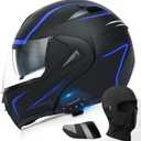 Motorcycle Bluetooth Modular Helmet, DOT Approved Dual Visor Full Face Flip Up Bluetooth Integrated Motorcycle Helmet for Adults Men and Women S