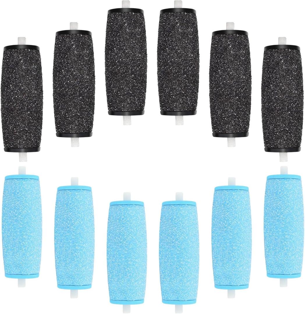 12PCS Coarse Replacement Rollers for Feet,Extra Coarse Roller Refill Heads,Replacement Roller Heads Compatible with Electric Foot Callus Remover Tool (Blue,black)