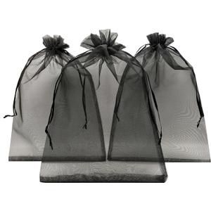 Ankirol 100pcs Sheer Organza Favor Bags 8 X 12 Large Organza Drawstring Bags (black)