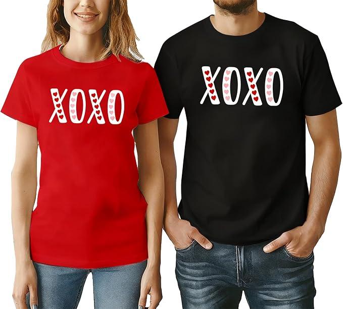 Valentine's Matching Couples Shirts XOXO Print Shirt Love Heart T Shirt Husband Wife Short Sleeve Tees Tops(WomenRed, X-Large)