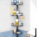 SEIRIONE Corner Shower Caddy Tension Pole, 4-Tier Rust-Free Shower Organizer Corner, Adjustable Shelf for Bathroom Storage, Easy-Install Standing Rack, 34 to 116Inch, Black