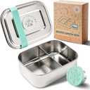 Everusely - Bento Box - Green, 27oz / 0.8 L - Stainless Steel Lunch Box with Leakproof Condiment Container - 3 Compartment Snack Organizer for On the Go Meals - Freezer & Dishwasher Safe