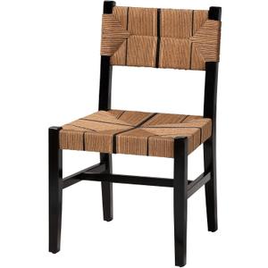 Bali & pari Prita Paper Loom and Mahogany Wood Furniture Collection, Dining Chair, Black, Single