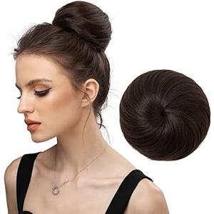 SARLA Dark Brown Hair Buns Extension Drawstring Updo Donut Chignon Straight Synthetic Fake Ballet Bun for Women Girls Lady