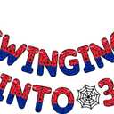 TaoBary Spider Theme 3rd Birthday Banner, Pre-strung Swinging into 3 Banner, Spider 3rd Birthday Decorations Party Supplies for Kids, Third Decor for 3 Year Old Boys Girls( Multicolor)