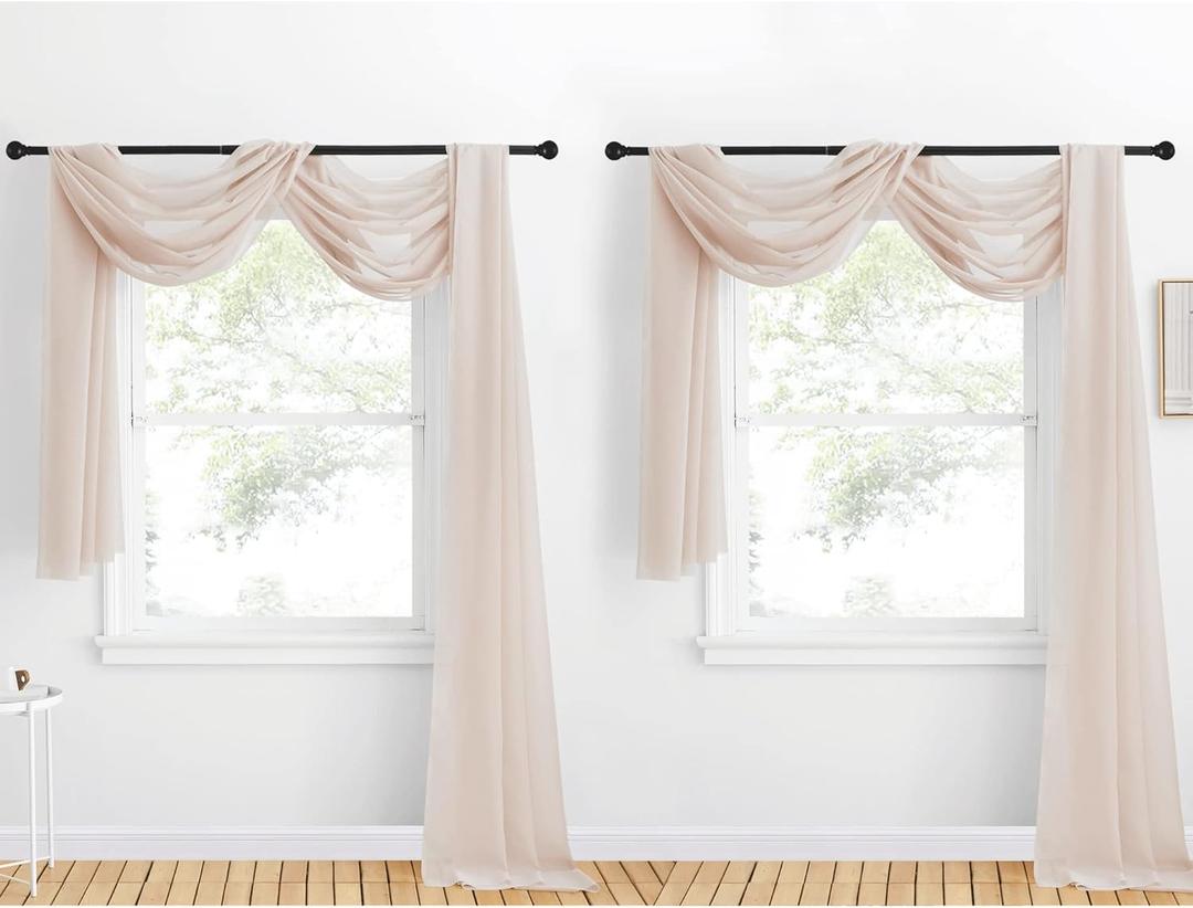 NICETOWN 2 Panels Taupe Sheer Window Scarf Valances W60 x L216, Decorative Soft Voile Textured DIY Bed Canopy Curtains for Party/Wedding/Nursery