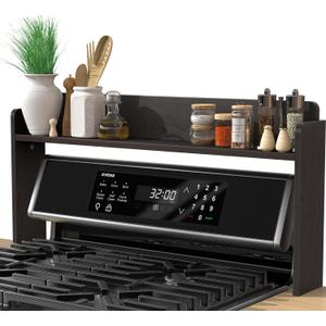 MyLifeUNIT Over The Stove Shelf, 31.5" Wood Stove Top Shelf for Back of Gas Stove, Electric Stove or Curved Stove Spice Rack Shelf for Countertop, Black
