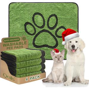 Qeils Reusable Dog Pee Pads, 4 Pack Super Absorbent & Leakproof Washable Puppy Pads with Soft Green Top Layer, for Potty Training, Crates, Couch, Car Seats & Pet Beds, 30"x 34"