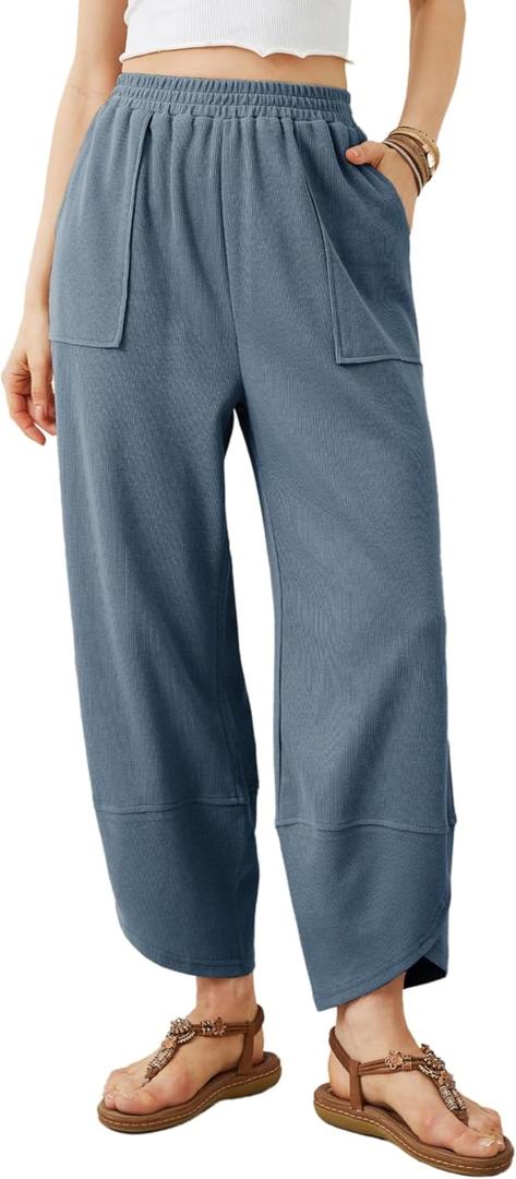 Womens Baggy Wide Leg Pants Summer Casual Elastic Waist Palazzo Harem Pants with Pockets, XXL