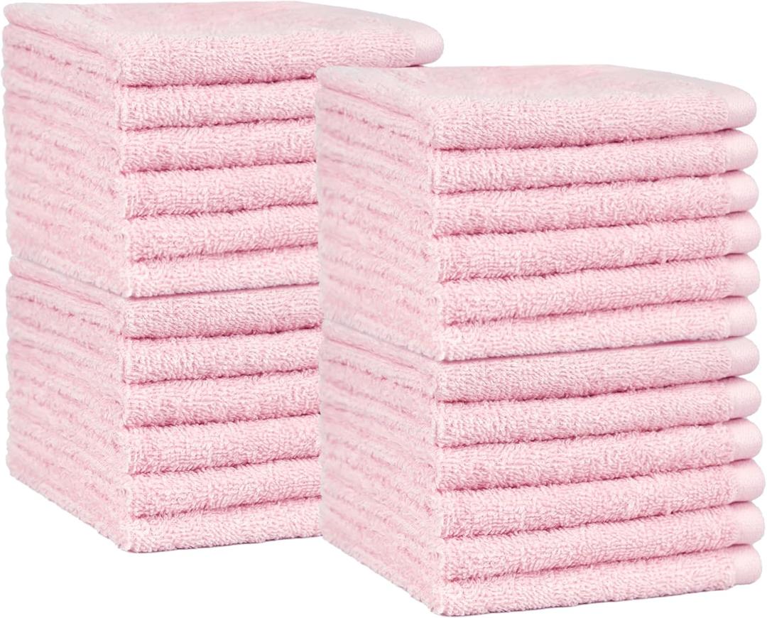 Amazon Basics Face Towels For Bathroom, 100% Cotton Extra Absorbent Washcloth , Fast Drying - Salon Towel - 12 Pack Petal Pink (12 X 12 Inches)