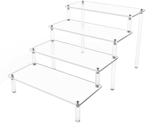 Hmdivor Acrylic Risers for Display 1 Pack 4 Tier Acrylic Display Risers Perfume Stand, Clear Cupcake Display Stand Holder for Perfume Figures Cupcake Dessert 9 IN