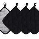 Kitchen Pot Holders Set Heat Resistant Pure Cotton Potholders Kit Trivets Large Coasters Hot Pads Terry Pot Holders for Everyday Cooking and Baking by 7 x 7 Inch Set of 4 Black