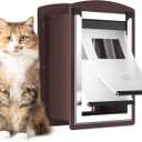Cat Door for Wall, Cat Door for Interior and Exterior Wall, Pet Door with Double Magnetic Flaps, Double Lock Panels, Steel Frame and Telescoping Tunnel, Small, Coffee Color