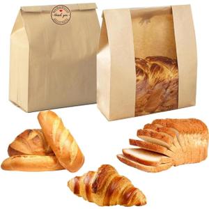 Large Paper Bread Bags for Homemade Sourdough-Bread Packaging Bag for Gifting, Label Seal Sticker Included Pack of 25(11.8x8.2x3.5 inch)