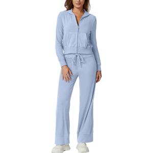QINSEN Women's Two Piece Outfits Long Sleeve Full-Zip Hoodie and Wide Leg Pants Tracksuit Lounge Matching Set (X-Large)