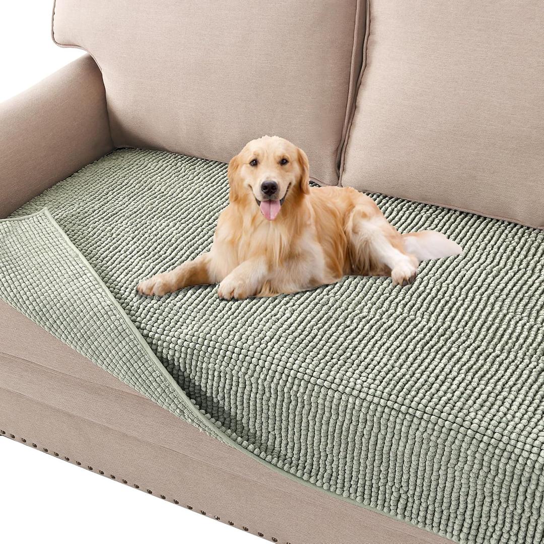 H.VERSAILTEX Plush Chenille Dog Bed Cover Thick Soft Sofa Cover for 3 Cushion Couch Anti Slip Couch Cover Furniture Protector for Dog, Pet, Cat (35" x 82", Sea Foam)