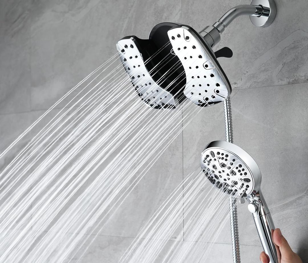 2-in-1 Shower Heads with Handheld Spray Combo: 10 Rainfall Shower Head & Hand Held Shower Head, 10 Spray Settings Detachable Shower Head with ON/OFF Switch and 15-Stage Filter (Chrome)