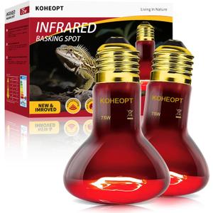 2-Pack 75W Reptile Heat Lamp Bulb, Infrared Heat Emitter Red Heat Lamp for Reptile Amphibian, Infrared Basking Spot Light Bulb,Red Heat Lamp for ChickensLizardsSnakesTurtles